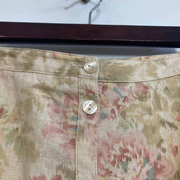 Vintage Skirt Womens 18 Beige Pink Floral Midi Linen Skirt 90s Romantic Whimsy - Picture 5 of 12